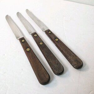 3 Vtg Robinson Stainless Steel USA Made Kitchen Knife Knives Wood Handle